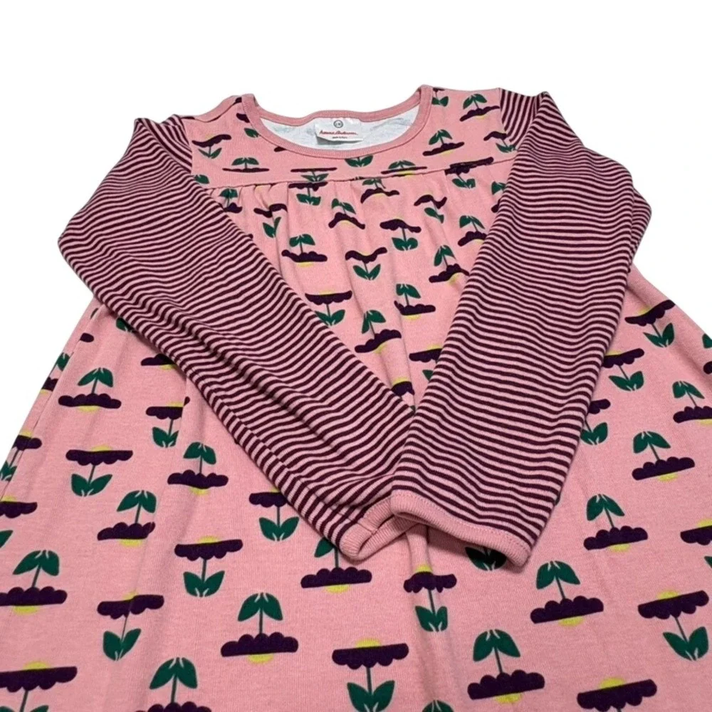 Hanna Andersson Girls Dress Size‎ 130 Pink Floral Stripe Cotton Long Sleeve